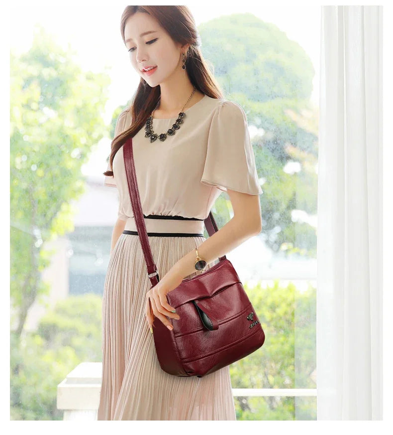 Women's Sheepskin Leather Crossbody Bag – Elegant One-Shoulder Handbag