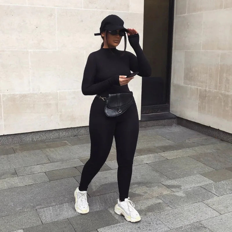 Women's Long Sleeve Bodycon Jumpsuit – Skinny Fit Streetwear Romper