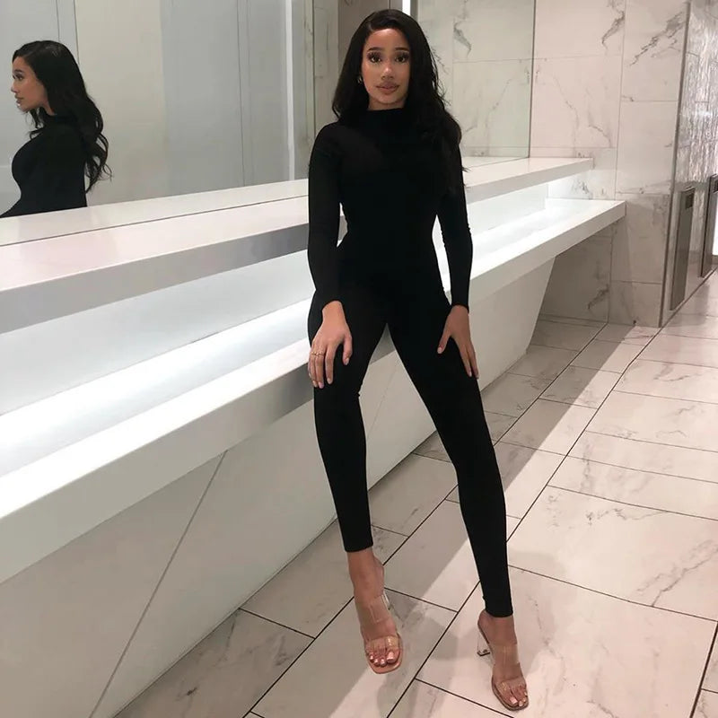 Women's Long Sleeve Bodycon Jumpsuit – Skinny Fit Streetwear Romper