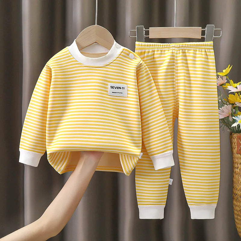 Children's Striped Plush Pyjama Set – Warm Top & Trousers, Ages 0–5