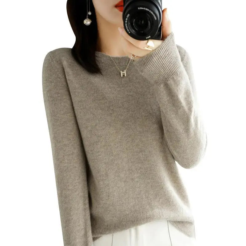 Women's Slim Fit O-Neck Knit Jumper – Soft Stretch Pullover