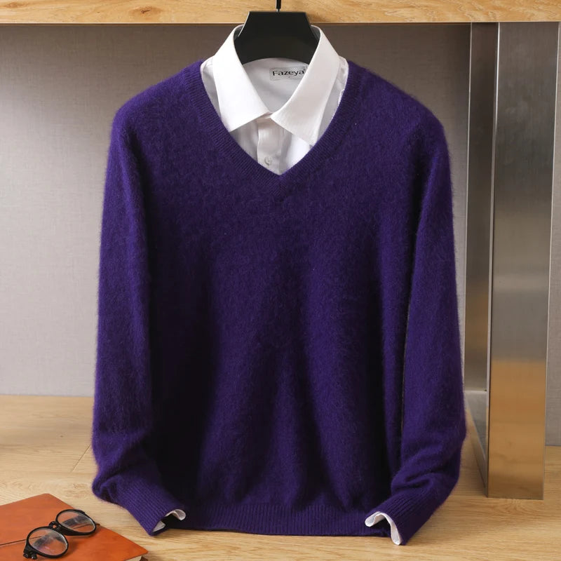 Men's V-Neck Cashmere Blend Jumper – Luxury Knit Winter Pullover