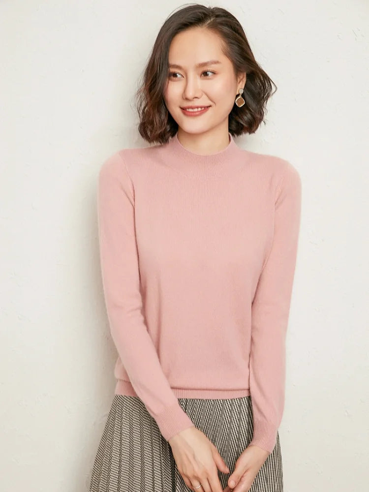 Women's Mock Neck Cashmere Blend Knit Jumper – Slim Fit Pullover