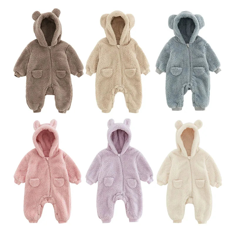 Baby Animal Fleece Romper – Warm All-in-One Jumpsuit, 0–2 Years