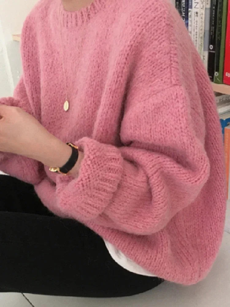 Women's Oversized Puff Sleeve Knit Jumper – Thick Winter Pullover