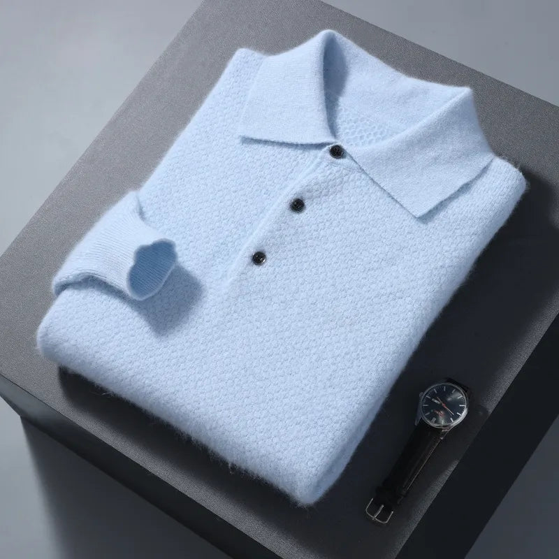 Men's Polo Neck Cashmere Blend Jumper – Warm Winter Knit Pullover