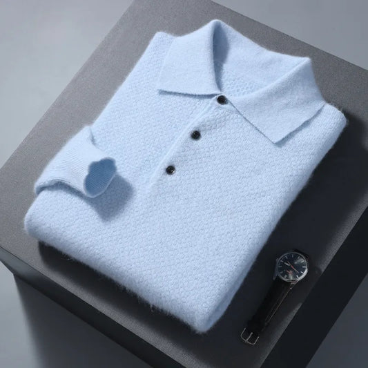 Men's Polo Neck Cashmere Blend Jumper – Warm Winter Knit Pullover