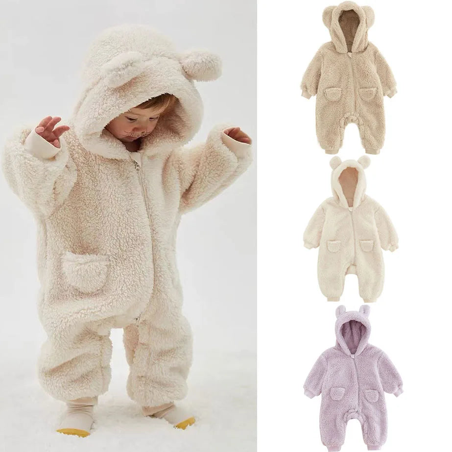 Baby Animal Fleece Romper – Warm All-in-One Jumpsuit, 0–2 Years