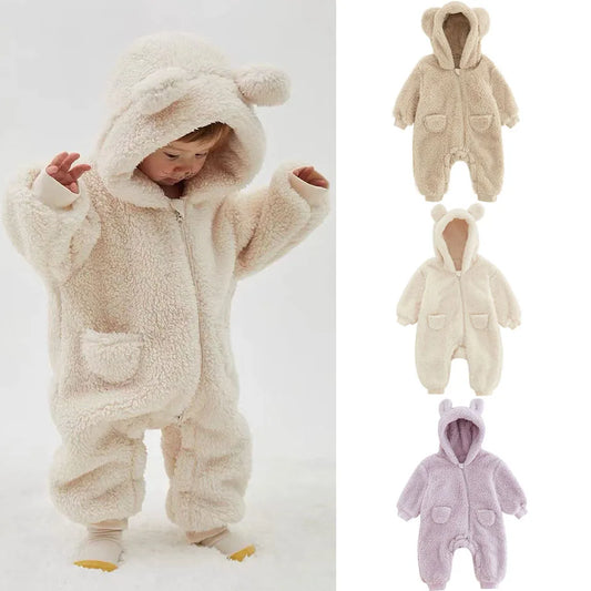 Baby Animal Fleece Romper – Warm All-in-One Jumpsuit, 0–2 Years
