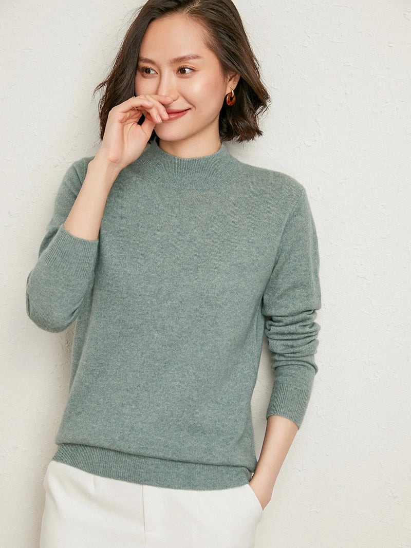 Women's Mock Neck Cashmere Blend Knit Jumper – Slim Fit Pullover