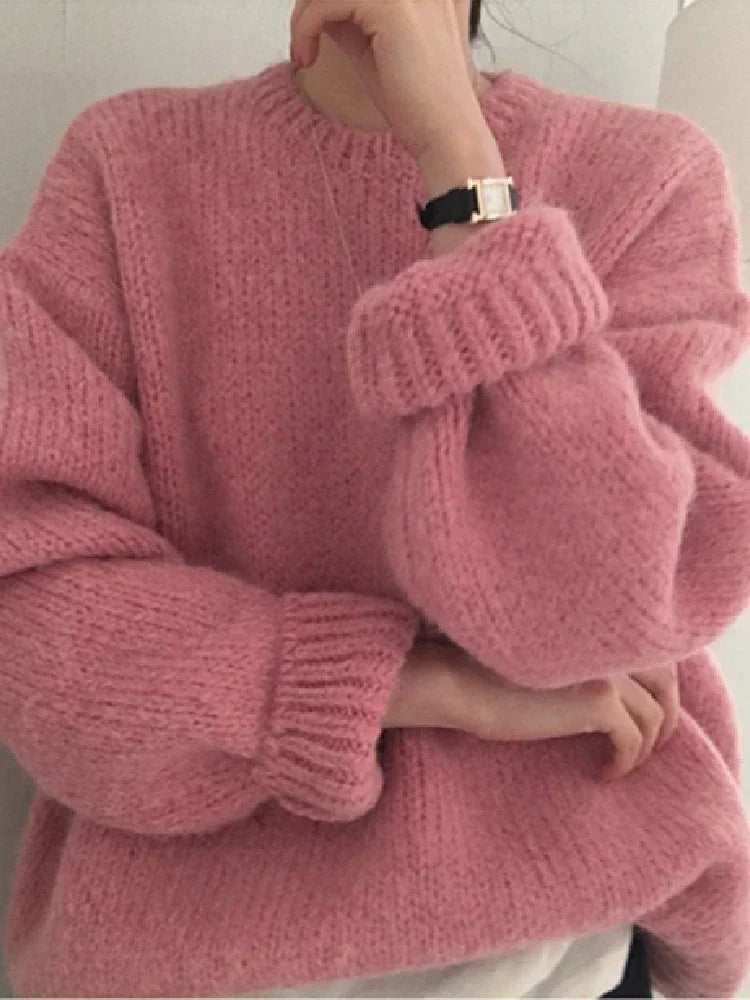 Women's Oversized Puff Sleeve Knit Jumper – Thick Winter Pullover