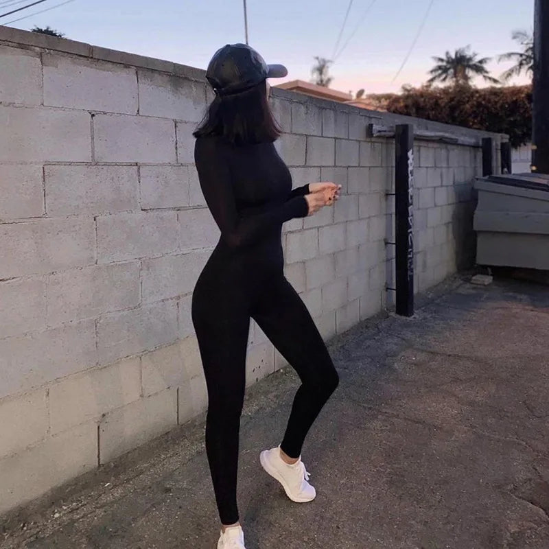 Women's Long Sleeve Bodycon Jumpsuit – Skinny Fit Streetwear Romper