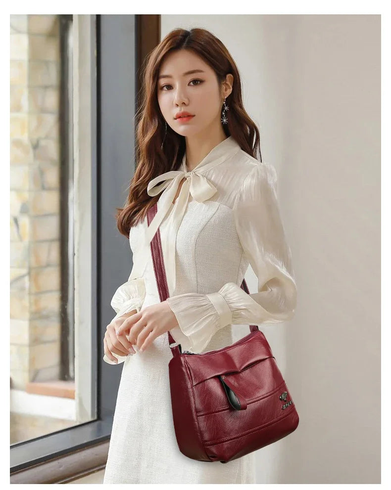 Women's Sheepskin Leather Crossbody Bag – Elegant One-Shoulder Handbag