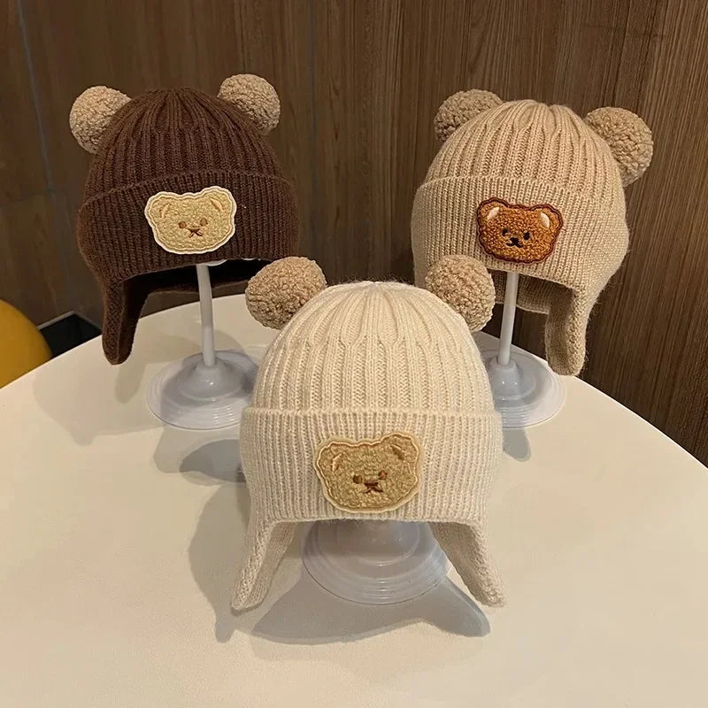 Baby & Toddler Bear Ear Knitted Hat – Warm Winter Beanie with Ear Protection