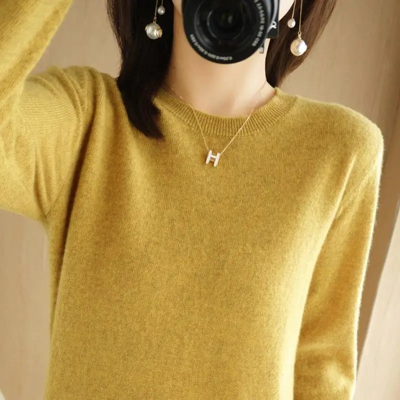 Women's Slim Fit O-Neck Knit Jumper – Soft Stretch Pullover